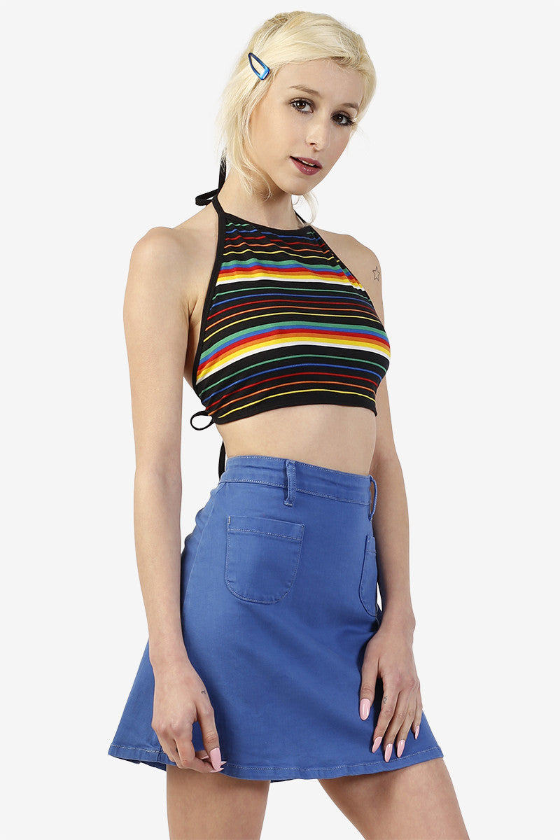 Lewi Halter in Black Rainbow Stripe by Motel
